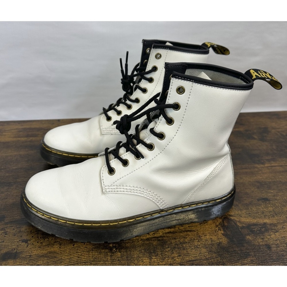 Dr. Martens Zavala White Leather Lace Up Combat Ankle Boots Women's 10 Men's 9 - Picture 2 of 16